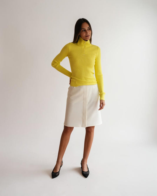 Rippstrick-Pullover mit Zip-Kragen Gelb