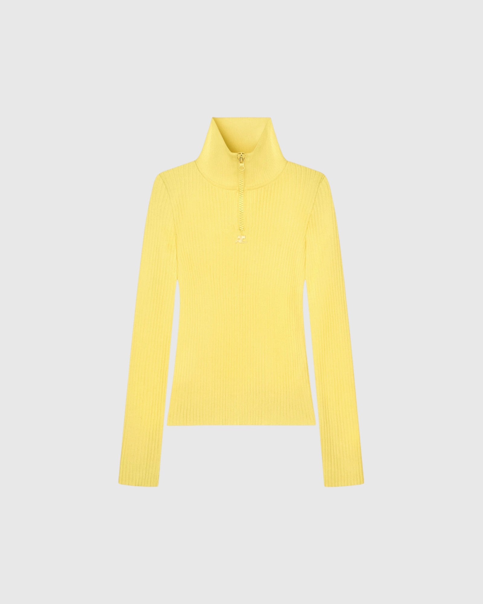Rippstrick-Pullover mit Zip-Kragen Gelb