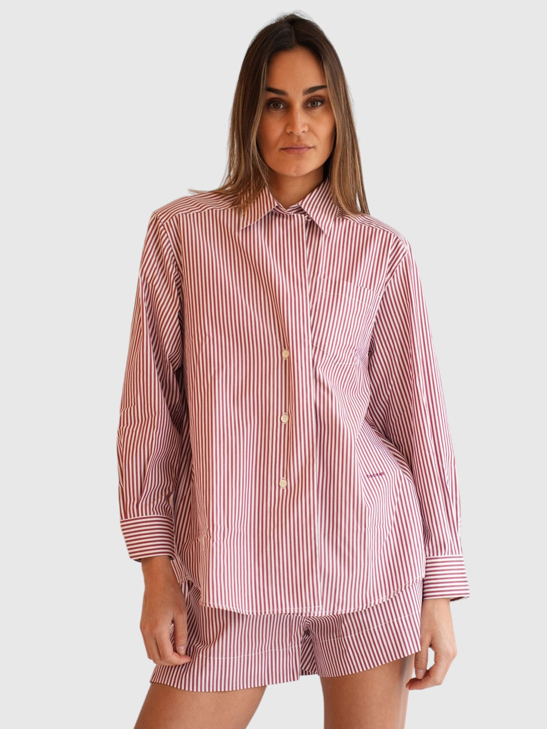 Hemdbluse Asymmetrisch Stripe Red White