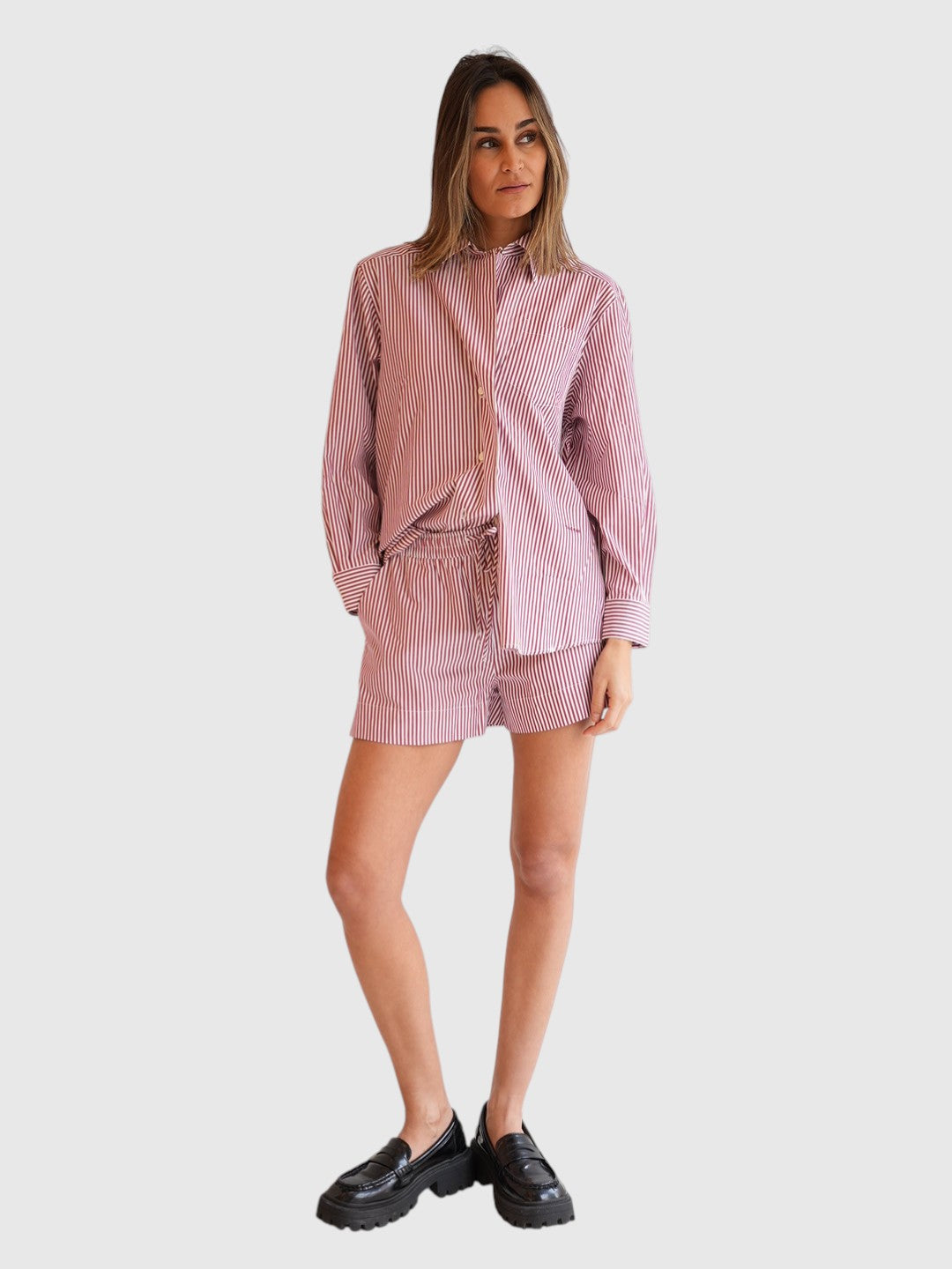 Hemdbluse Asymmetrisch Stripe Red White