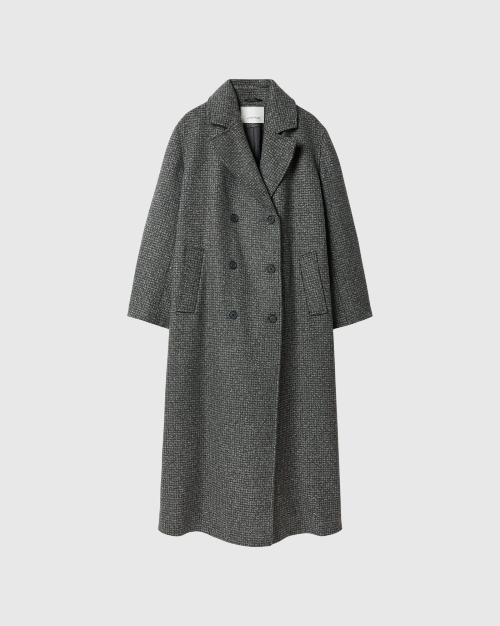 Oversized Wollmantel mit Hahnentrittmuster Grau