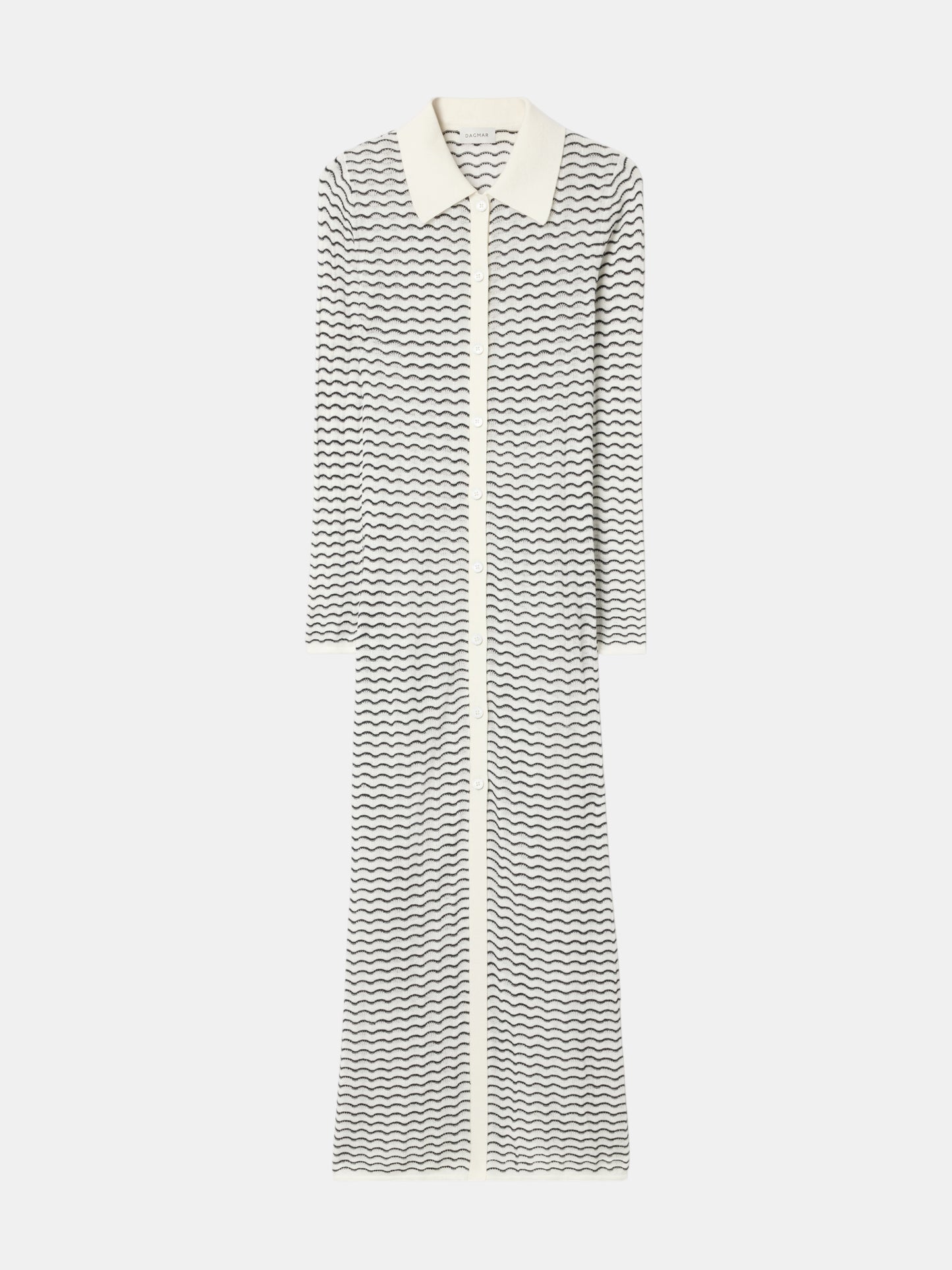 House of Dagmar Strickkleid mit Kontrastkragen Schwarz Weiß als Freisteller