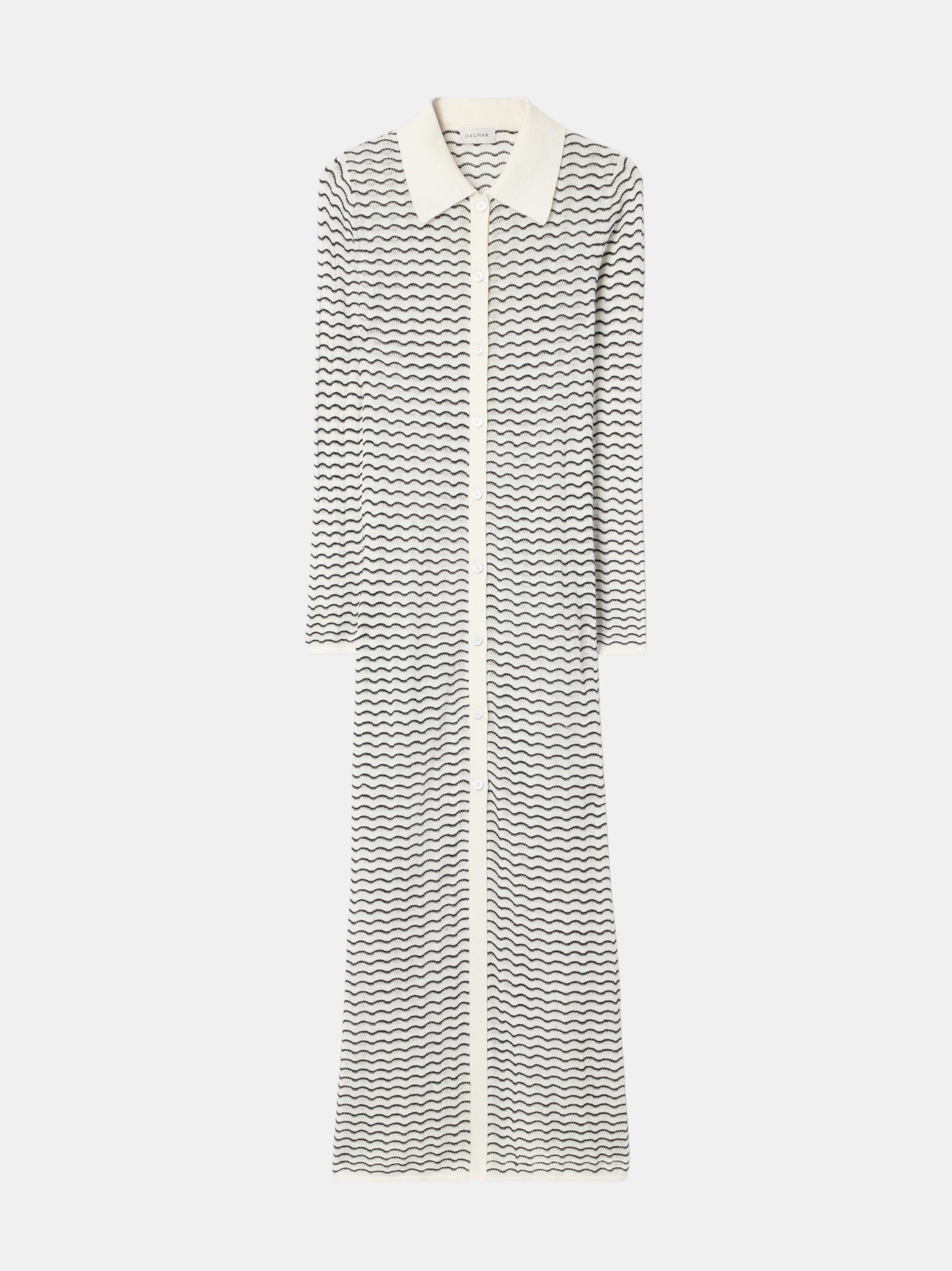 House of Dagmar Strickkleid mit Kontrastkragen Schwarz Weiß als Freisteller