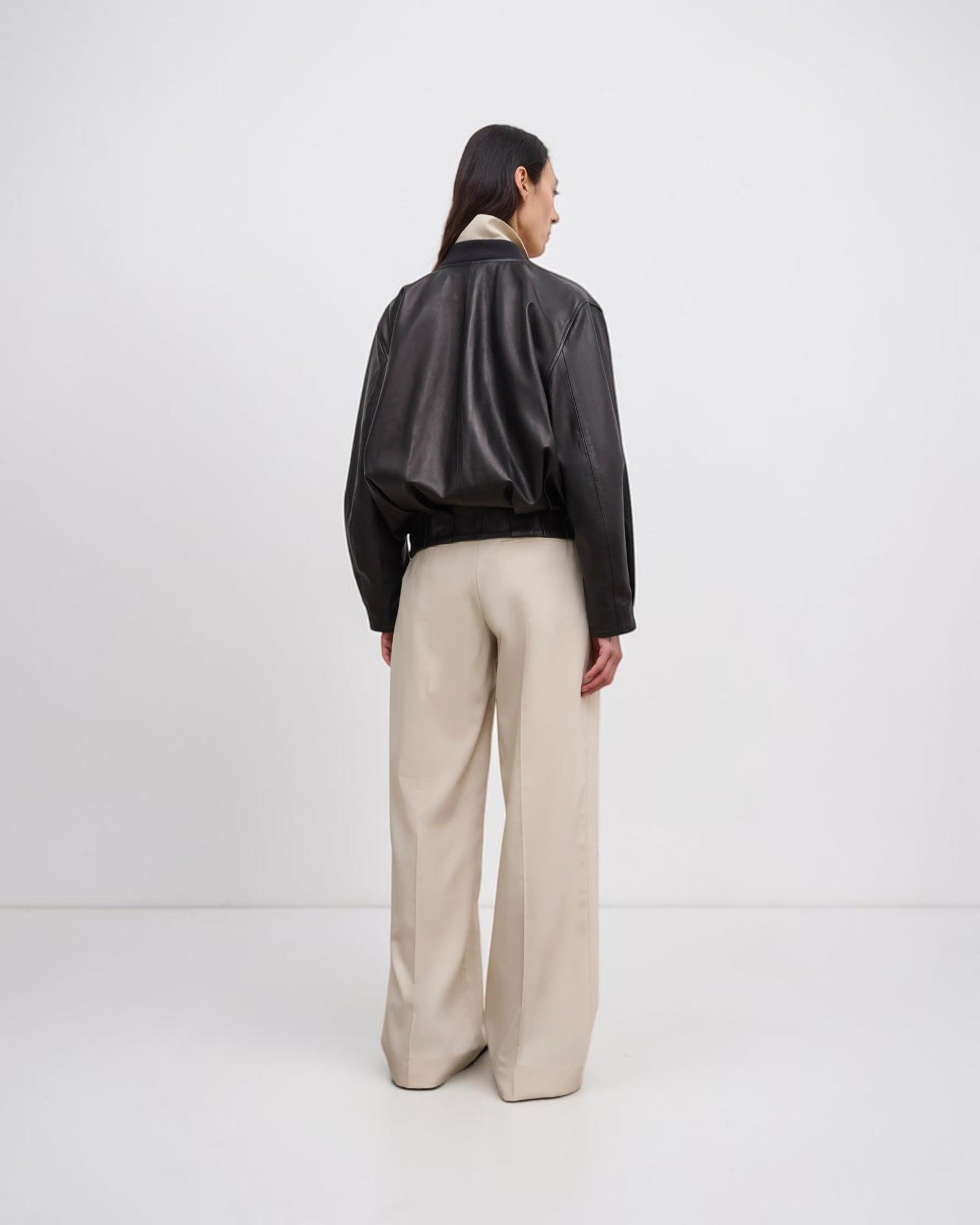 Oversized Lederblouson Schwarz