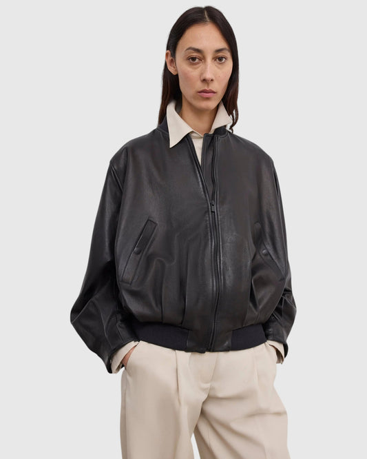 Oversized Lederblouson Schwarz