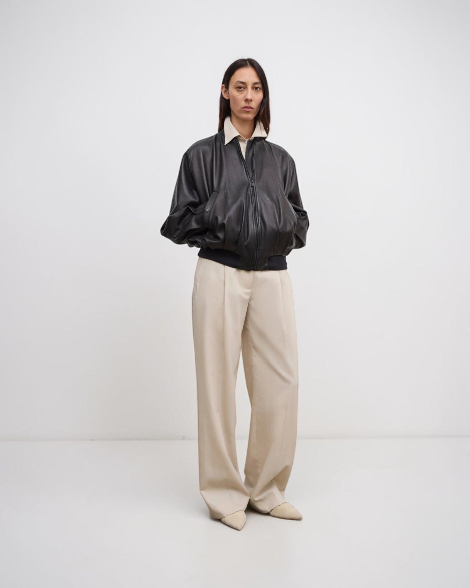 Oversized Lederblouson Schwarz