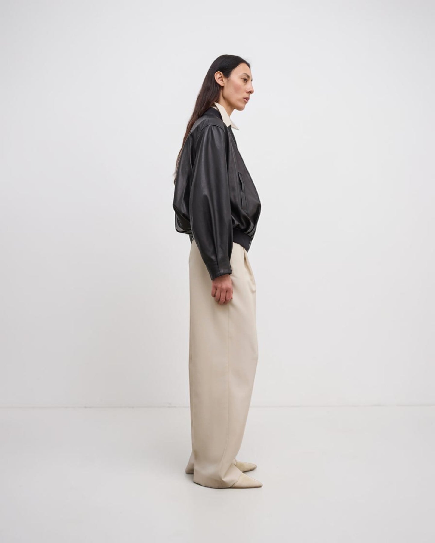 Oversized Lederblouson Schwarz