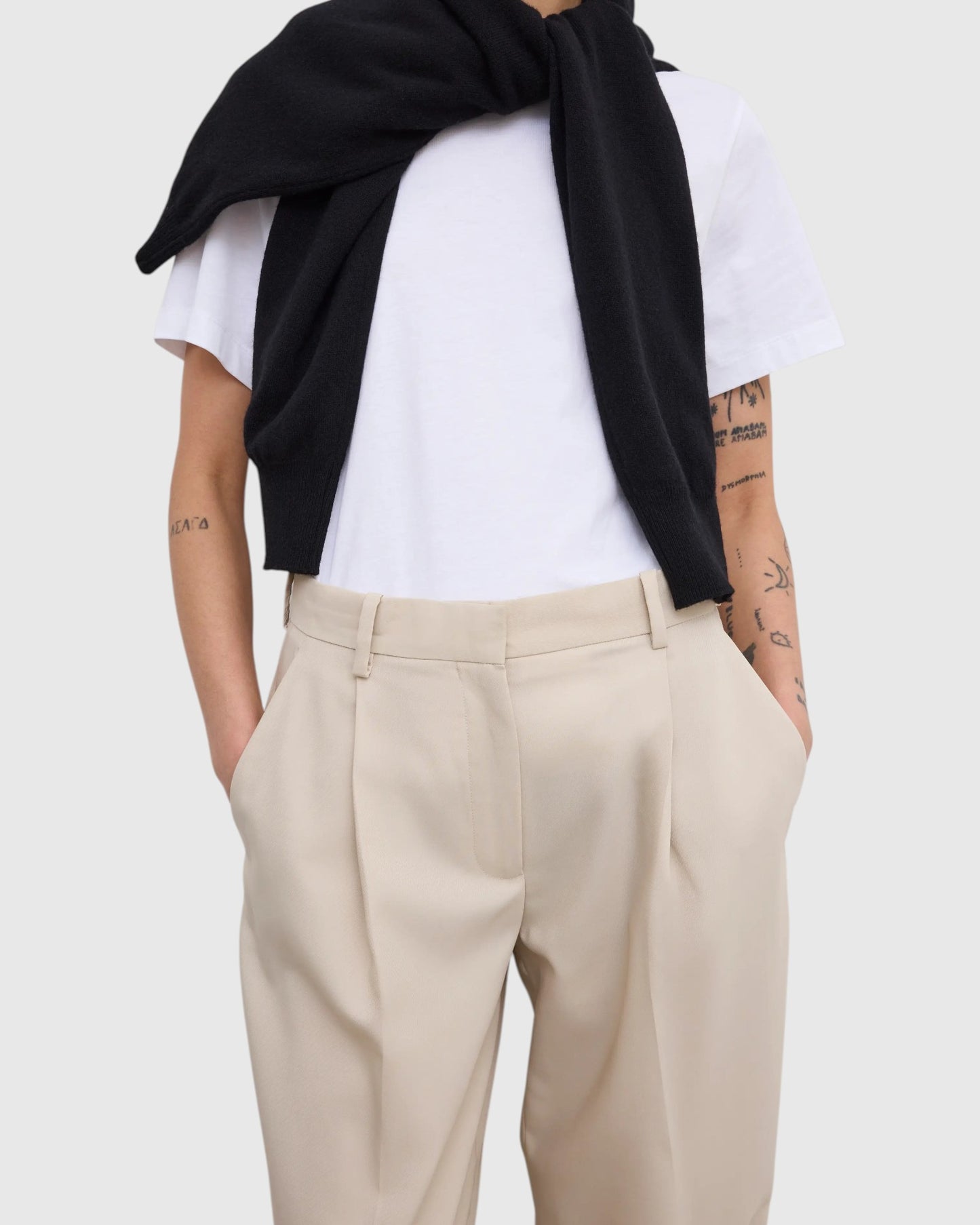 Weite Wollhose Creme