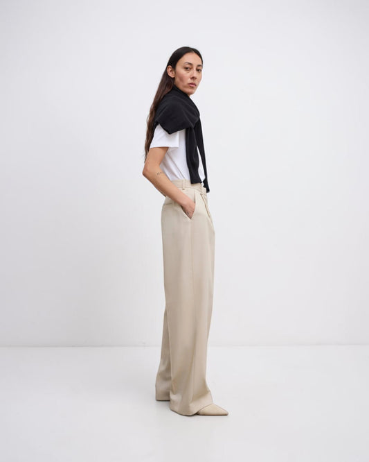 Weite Wollhose Creme