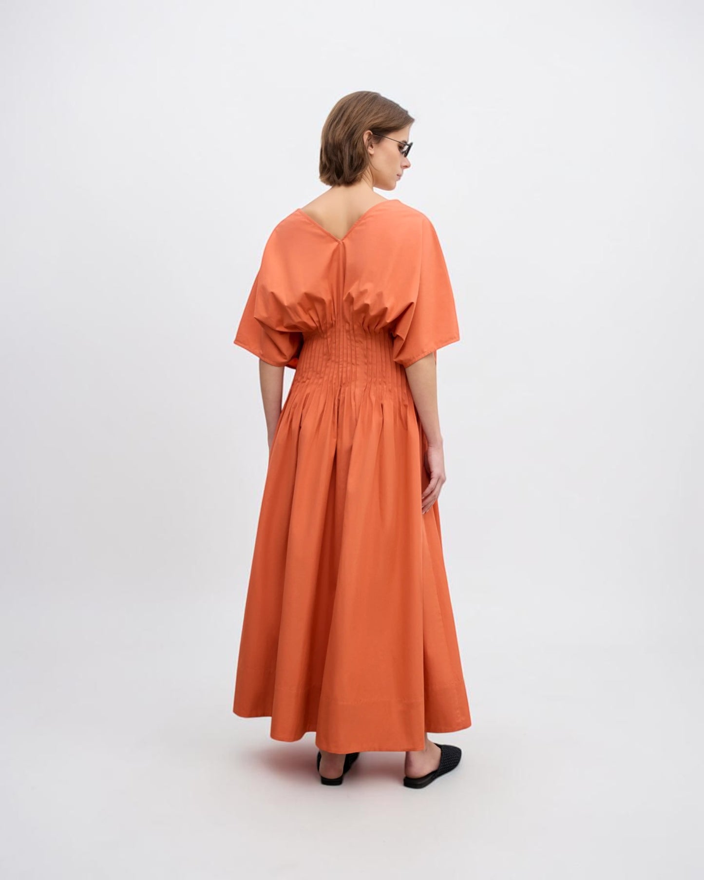Popelinekleid mit V-Ausschnitt Orange
