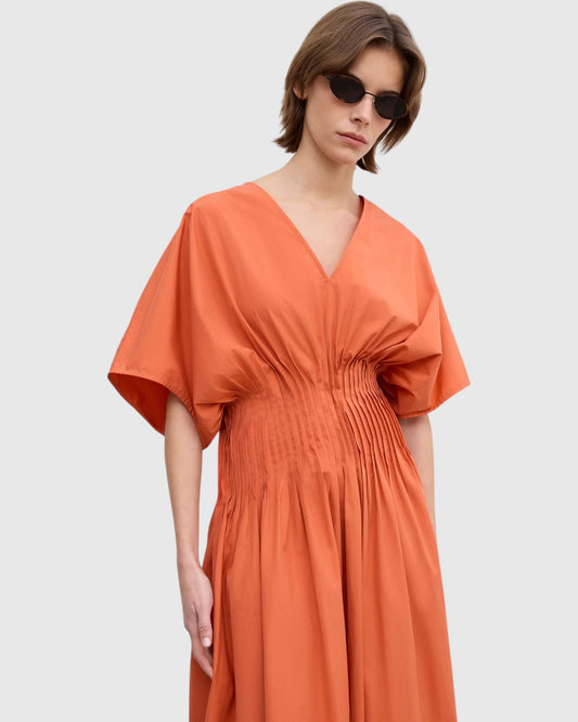 Popelinekleid mit V-Ausschnitt Orange