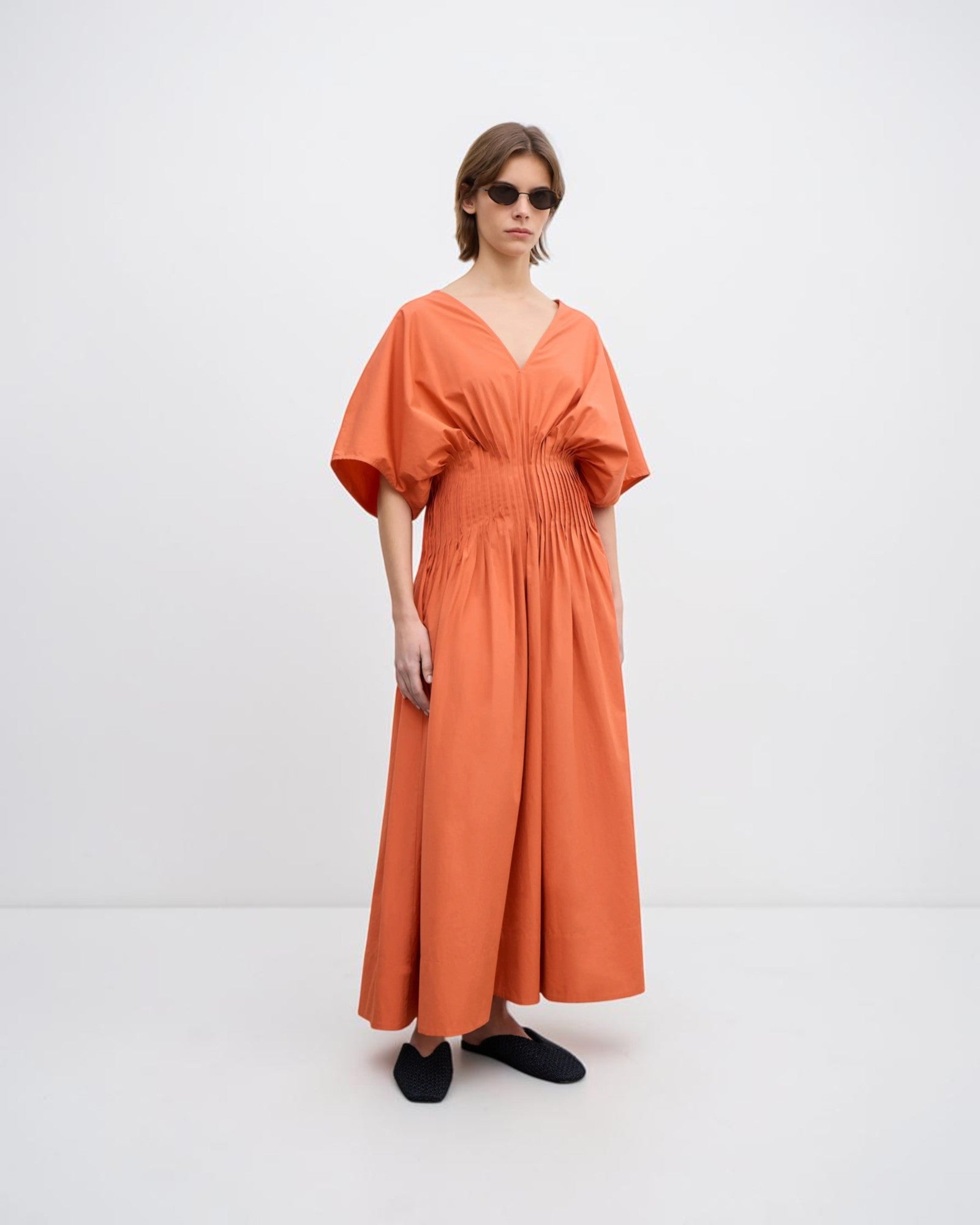 Popelinekleid mit V-Ausschnitt Orange