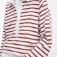 Detail des Streifenmusters am House of Dagmar Rugbyshirt Offwhite Mahagonirot