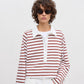 Detail des House of Dagmar Rugbyshirts Offwhite Mahagonirot im getragenen Styling