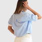 Dorothee Schumacher Powerful Ease Bluse Hellblau Weiss von hinten getragen