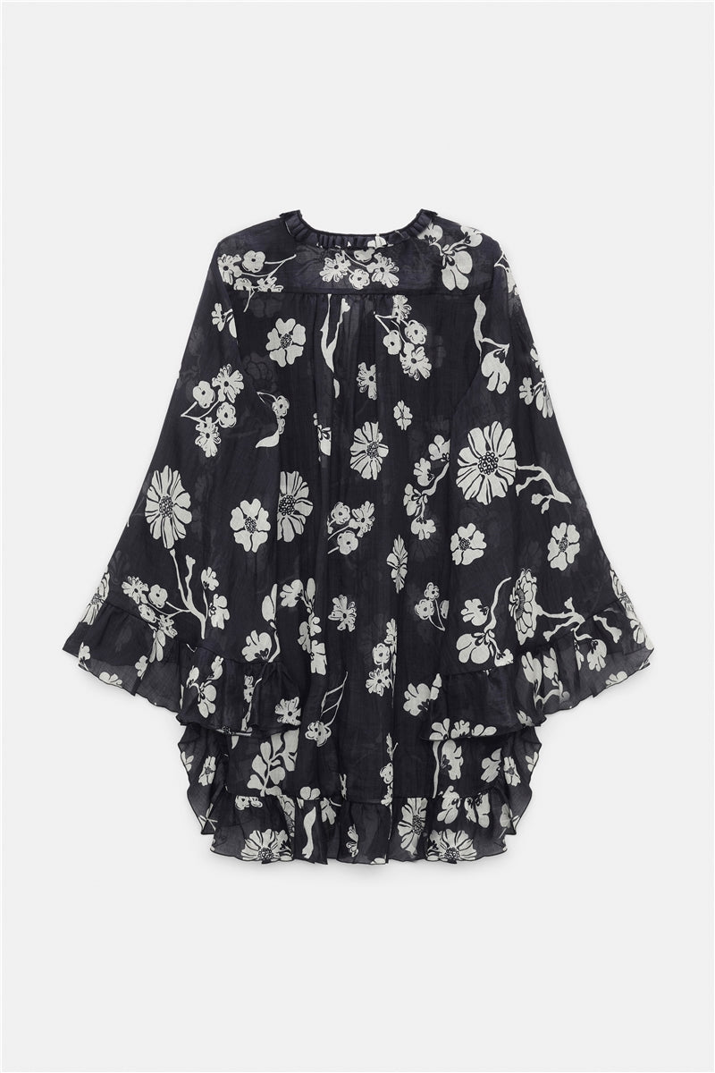 Dorothee Schumacher Floral Daydream Bluse Dunkelblau als Freisteller von hinten