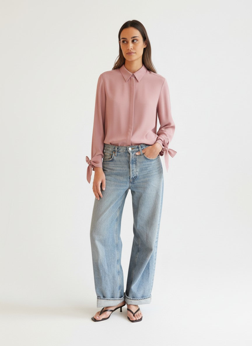 Dorothee Schumacher Bluse mit Binde-Elementen Rosa von vorne getragen