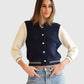 Detail der Dorothee Schumacher Bomberjacke aus Alpaka-Mix Navy im getragenen Styling