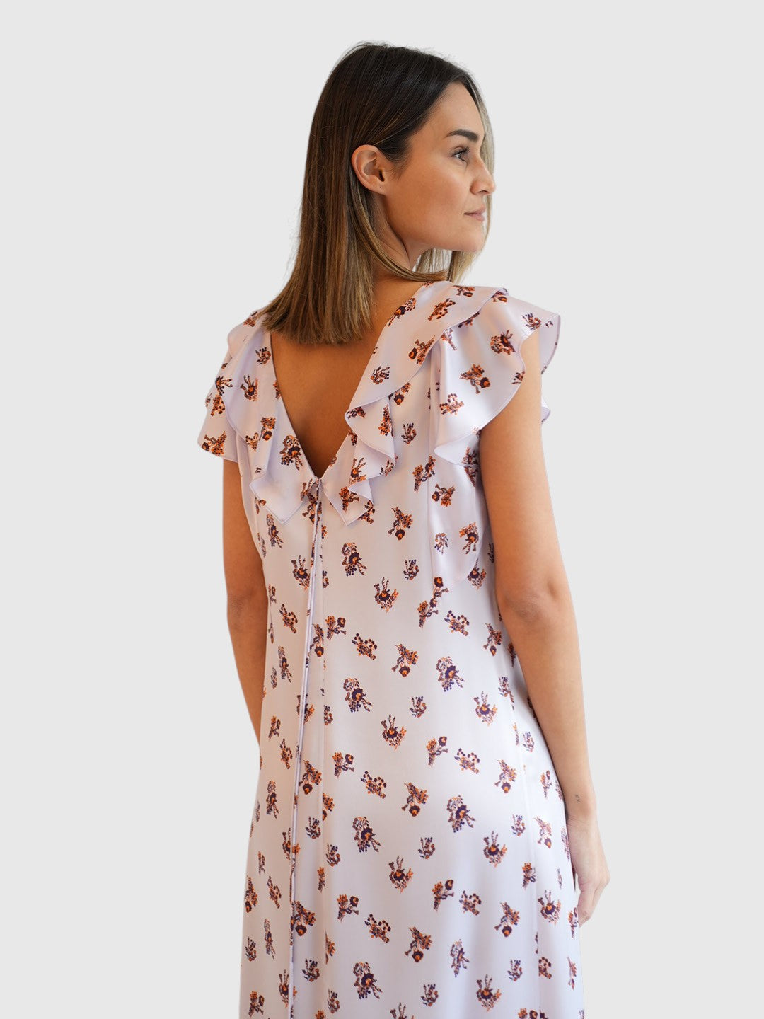 Dorothee Schumacher Kleid Seide Floral Print am Model hinten