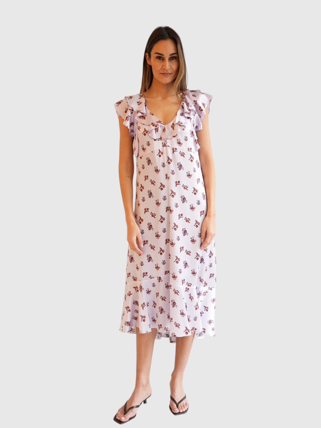 Dorothee Schumacher Kleid Seide Floral Print am Model vorne