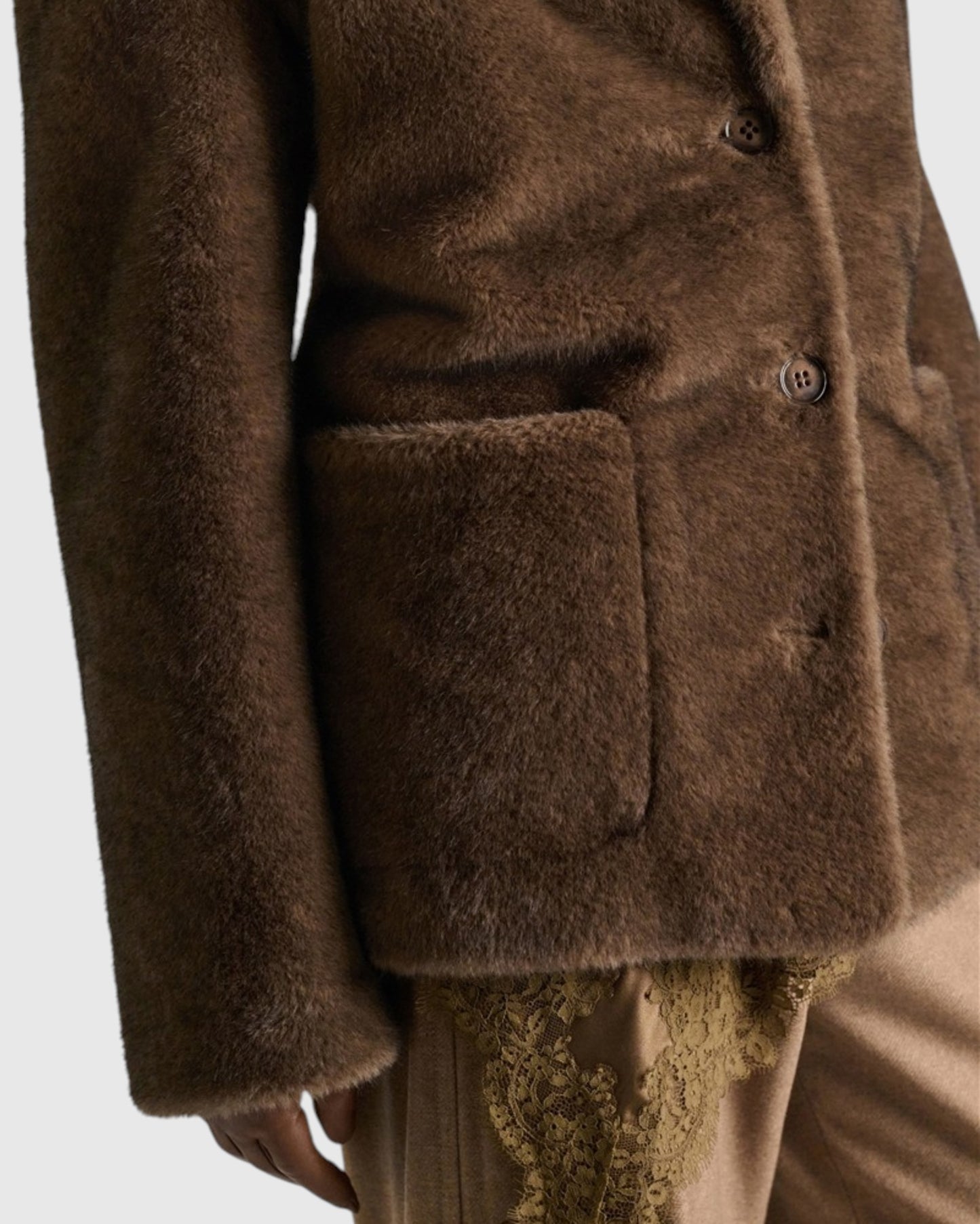 Faux-Fur Jacke im Blazerstil Braun
