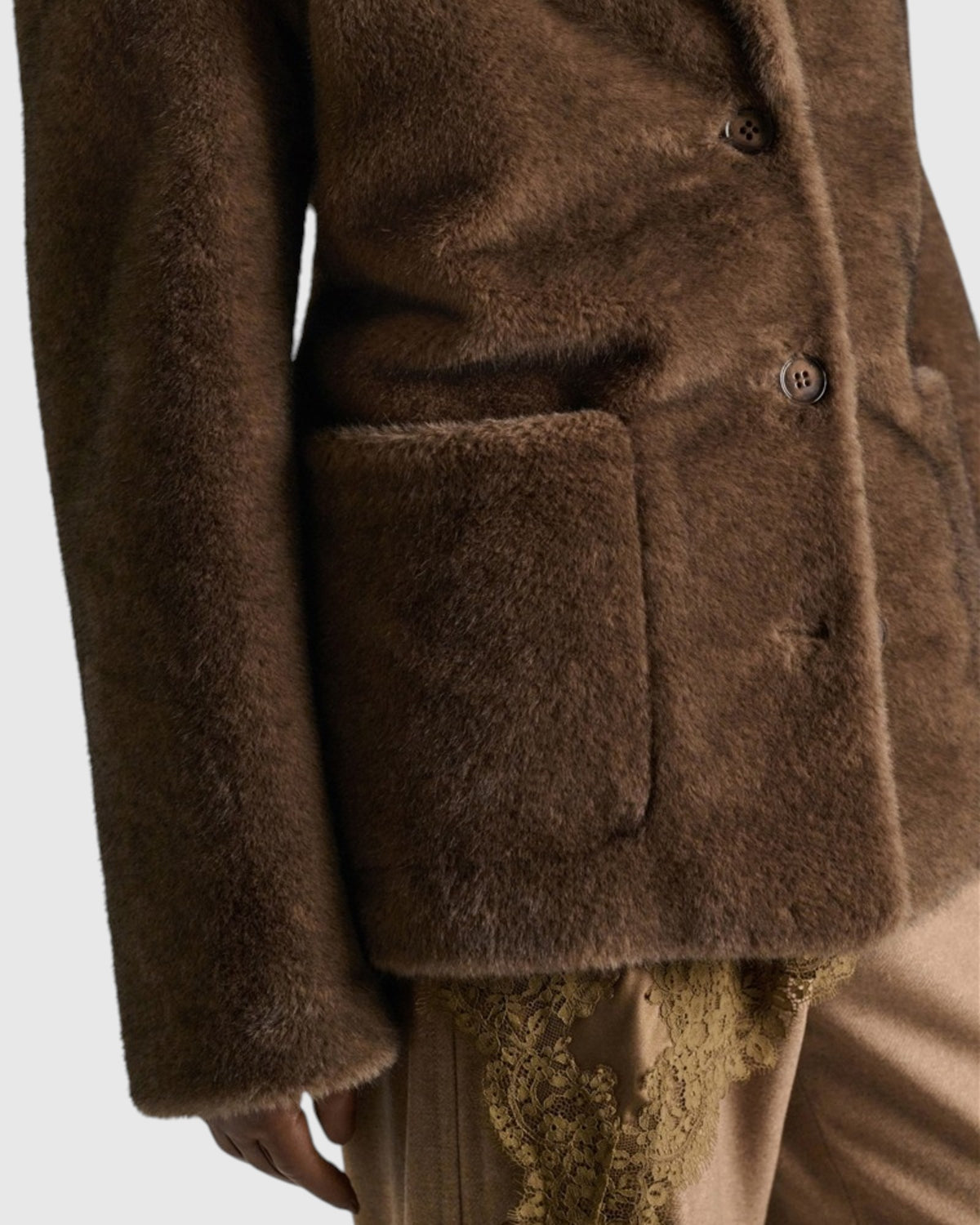 Faux Fur Blazer Jacket Brown