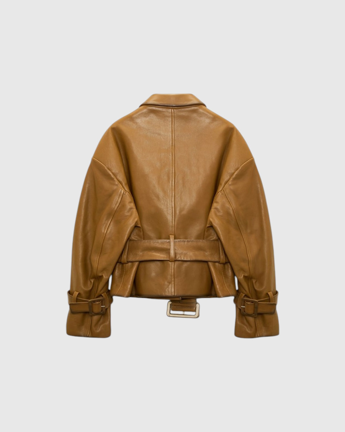 Dorothee Schumacher Lederjacke mit Taillengürtel in Safranbraun von hinten als Freisteller