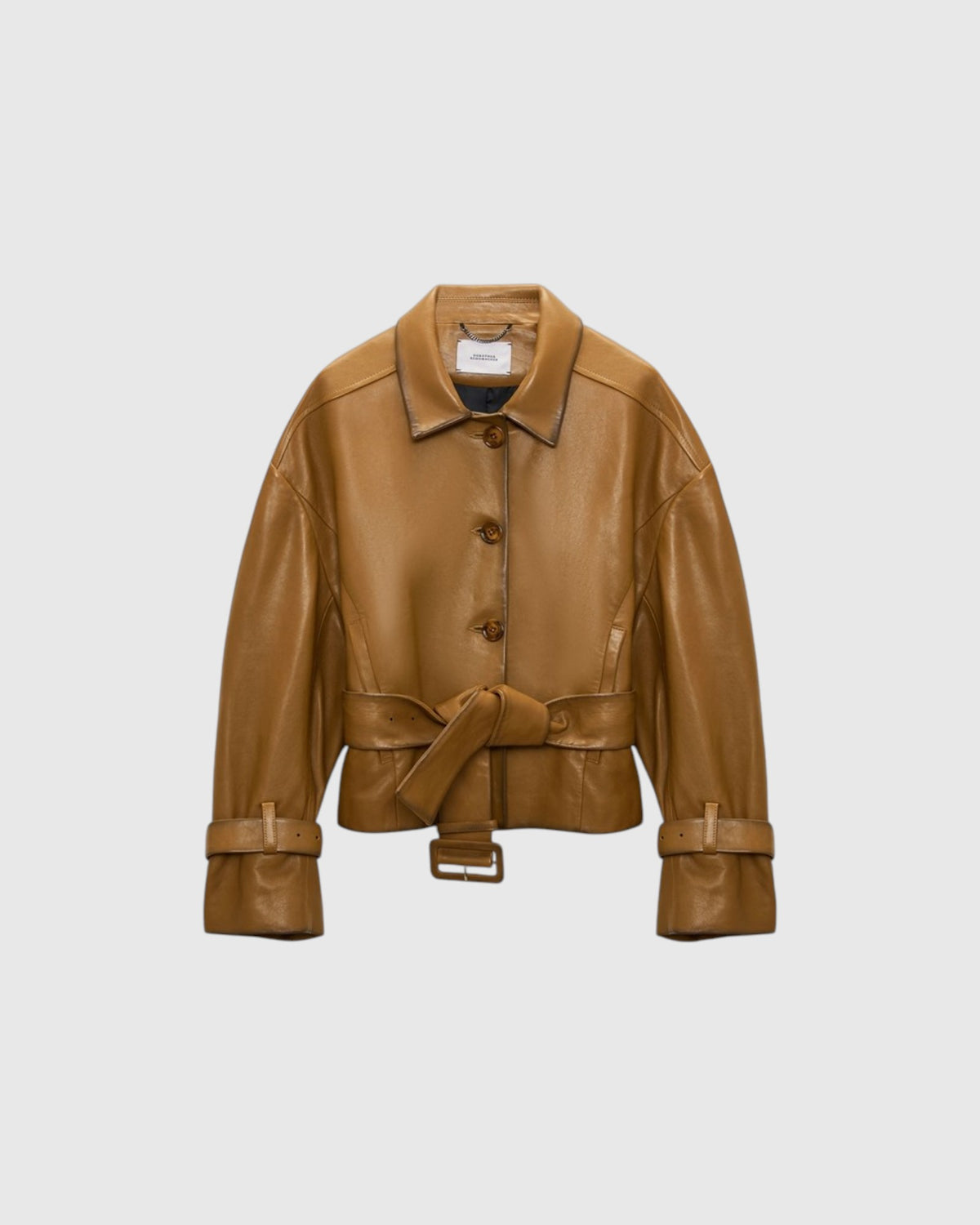 Dorothee Schumacher Lederjacke mit Taillengürtel in Safranbraun als Freisteller