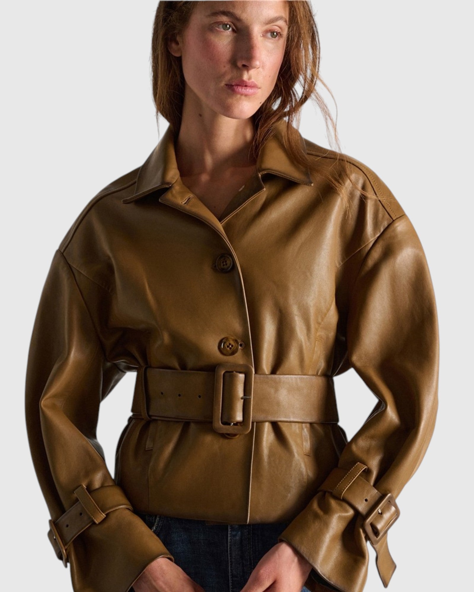 Lederjacke mit Taillengürtel