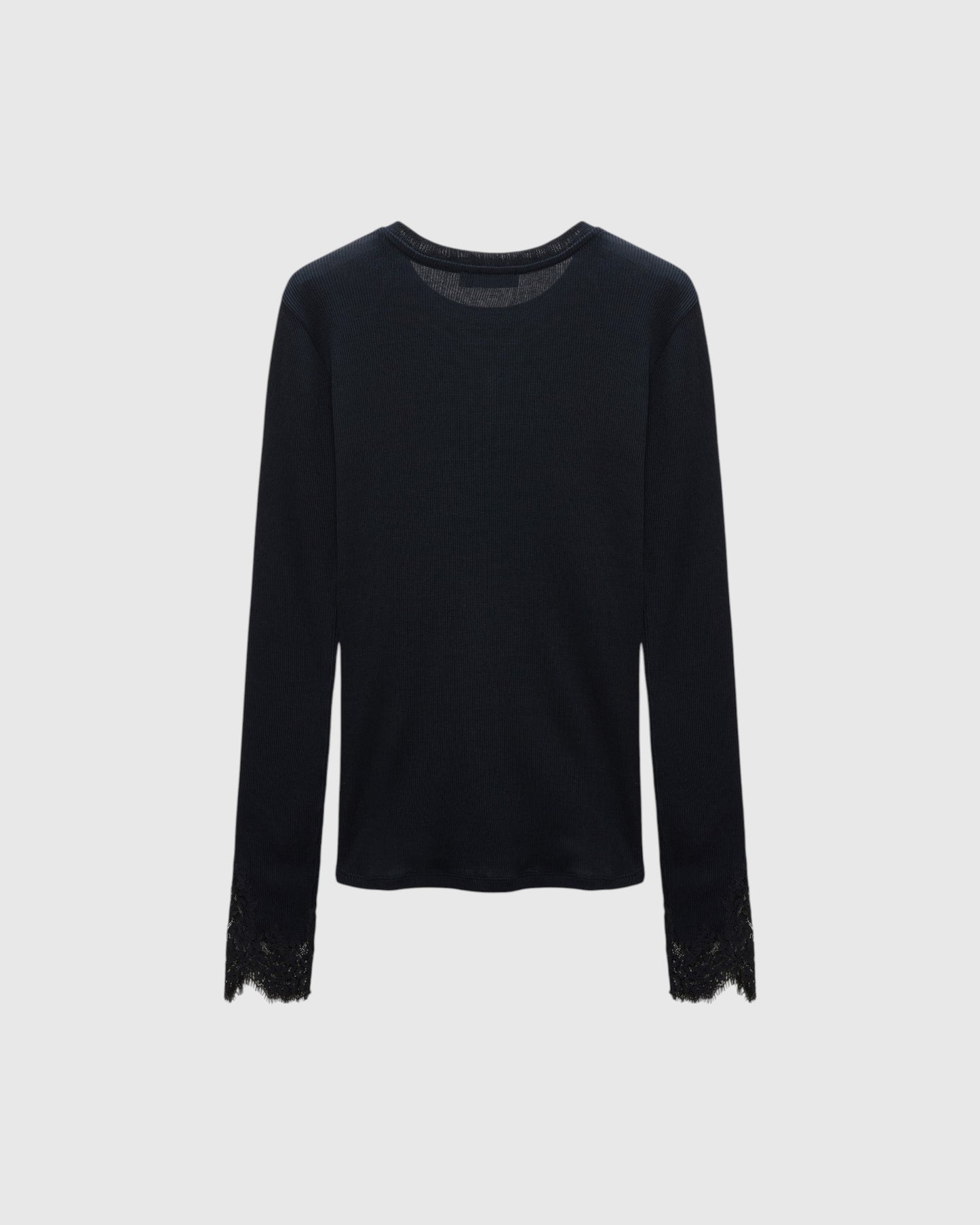 Langarmshirt Spitzeneinsatz Schwarz