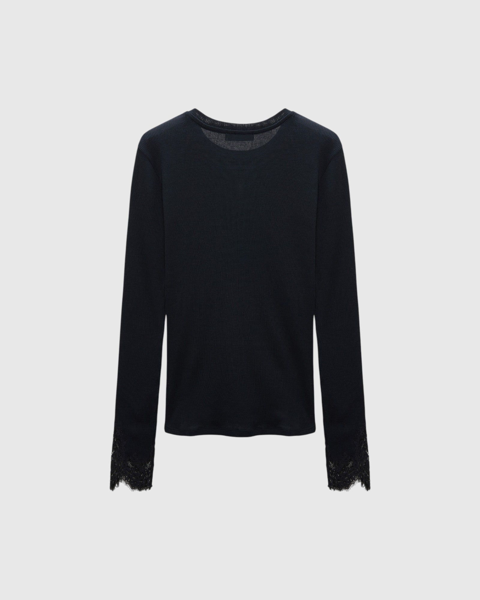 Langarmshirt Spitzeneinsatz Schwarz