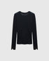 Black long-sleeved top with lace cuffs, back view.