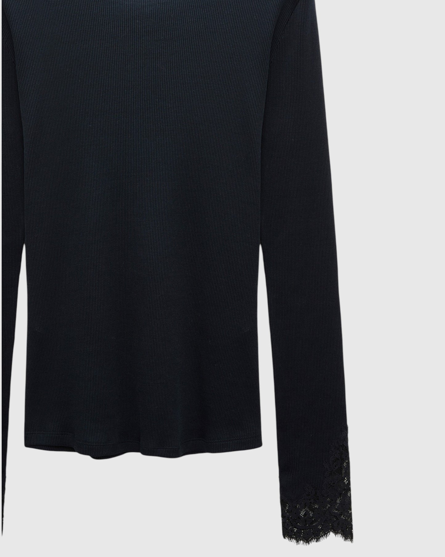 Langarmshirt Spitzeneinsatz Schwarz