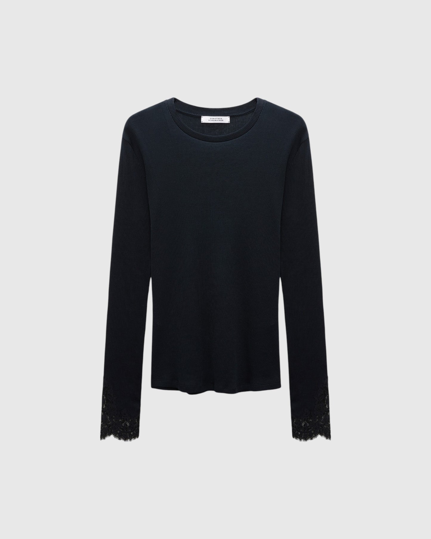 Langarmshirt Spitzeneinsatz Schwarz