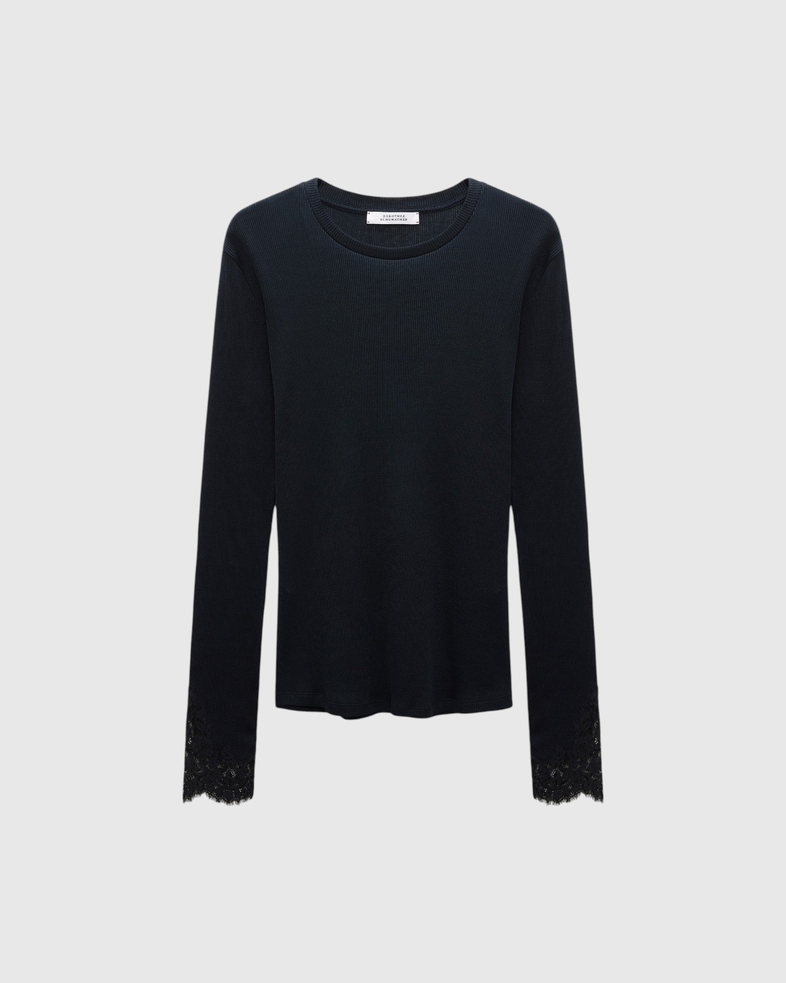 Dorothee Schumacher Langarmshirt mit Spitzeneinsatz in Schwarz als Freisteller