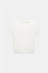 White short-sleeved T-shirt with a round neckline and ribbed hem, front view.