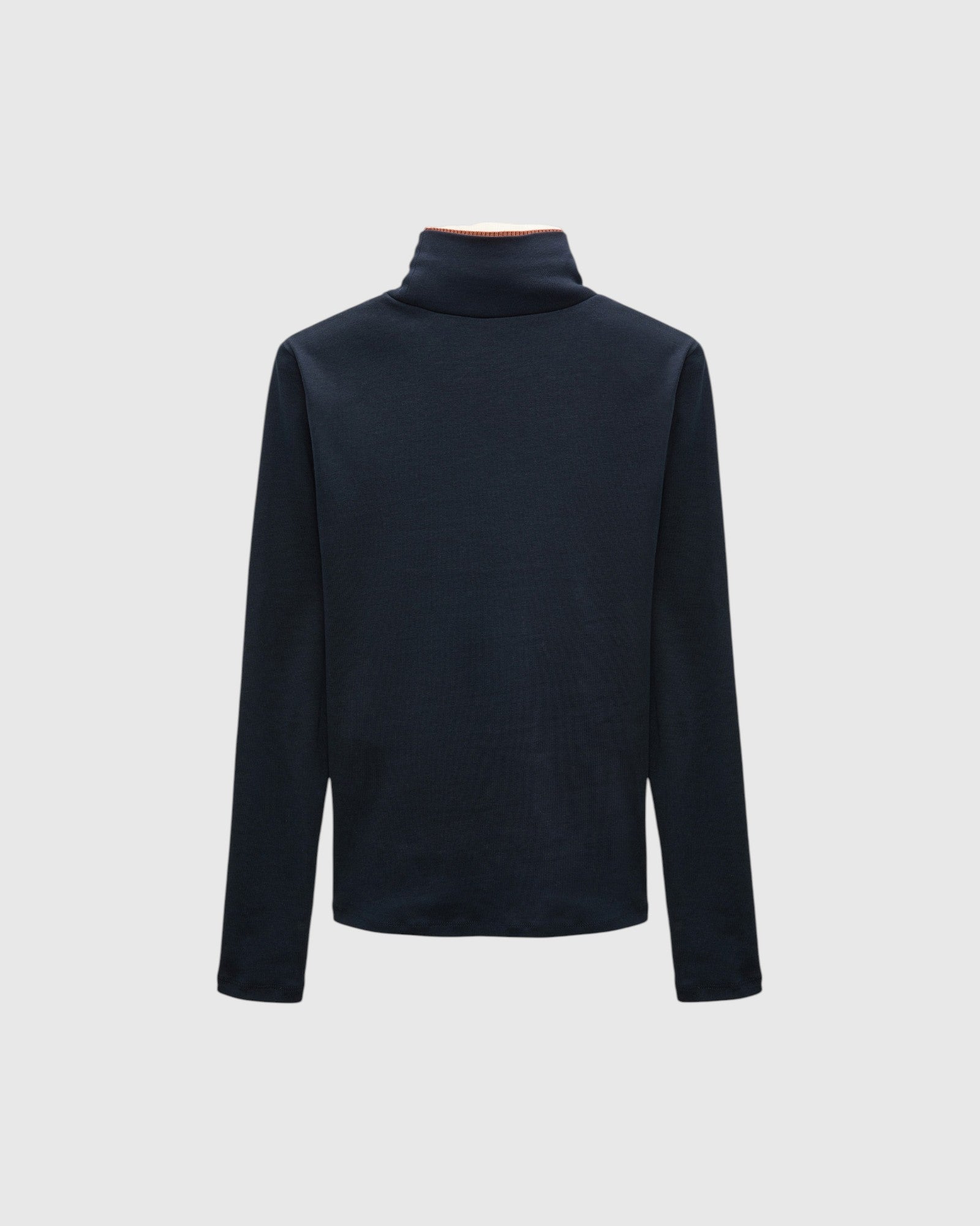 Dorothee Schumacher Rollkragenpullover mit Doppelkragen in Navy von hinten als Freisteller