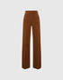 Warm brown tailored wide-leg pants with front creases, front view.