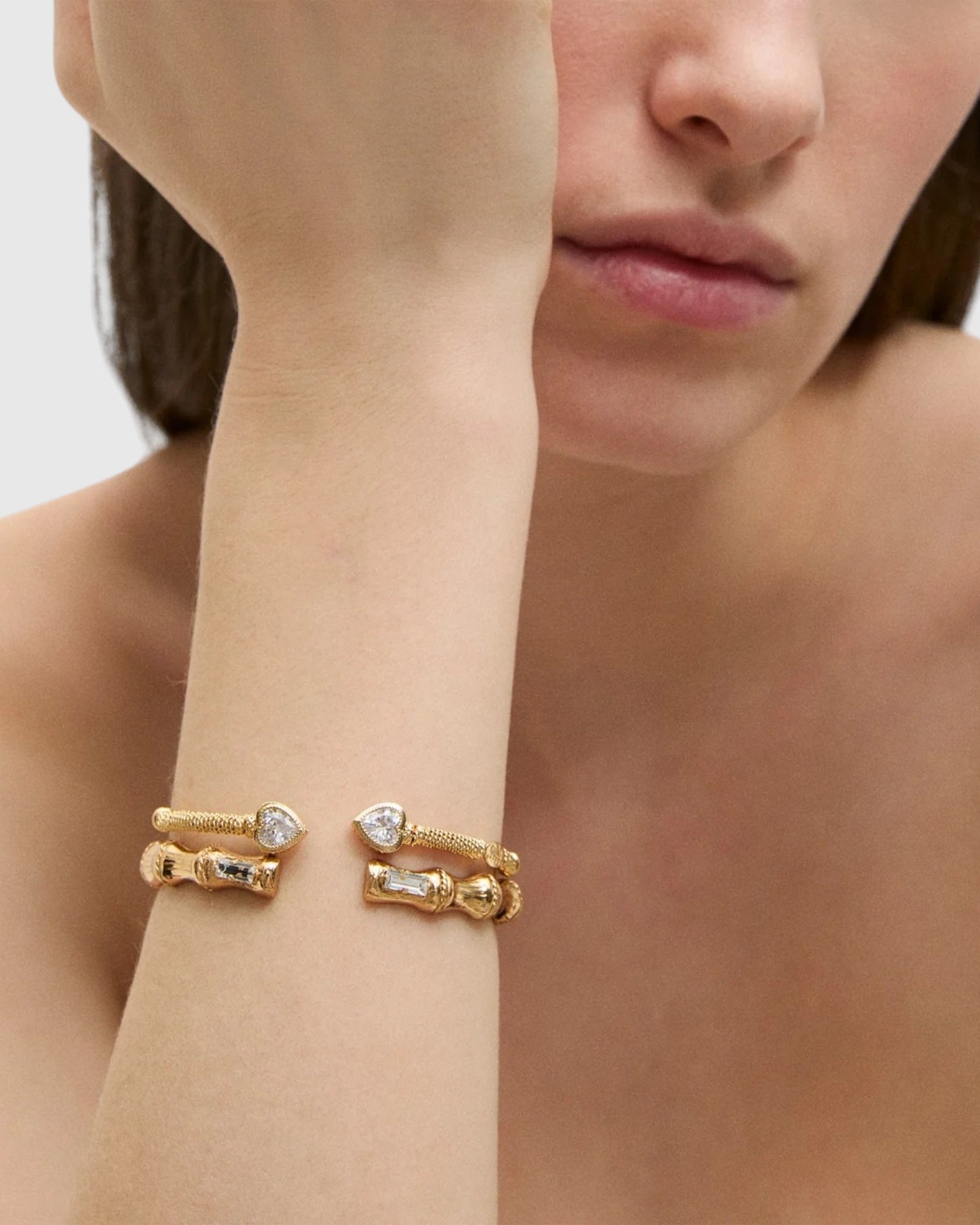 Bambou Strassarmreif Gold Weiß