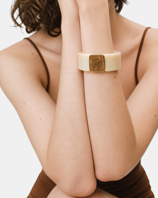 Arty Armband Acetat Creme Holz