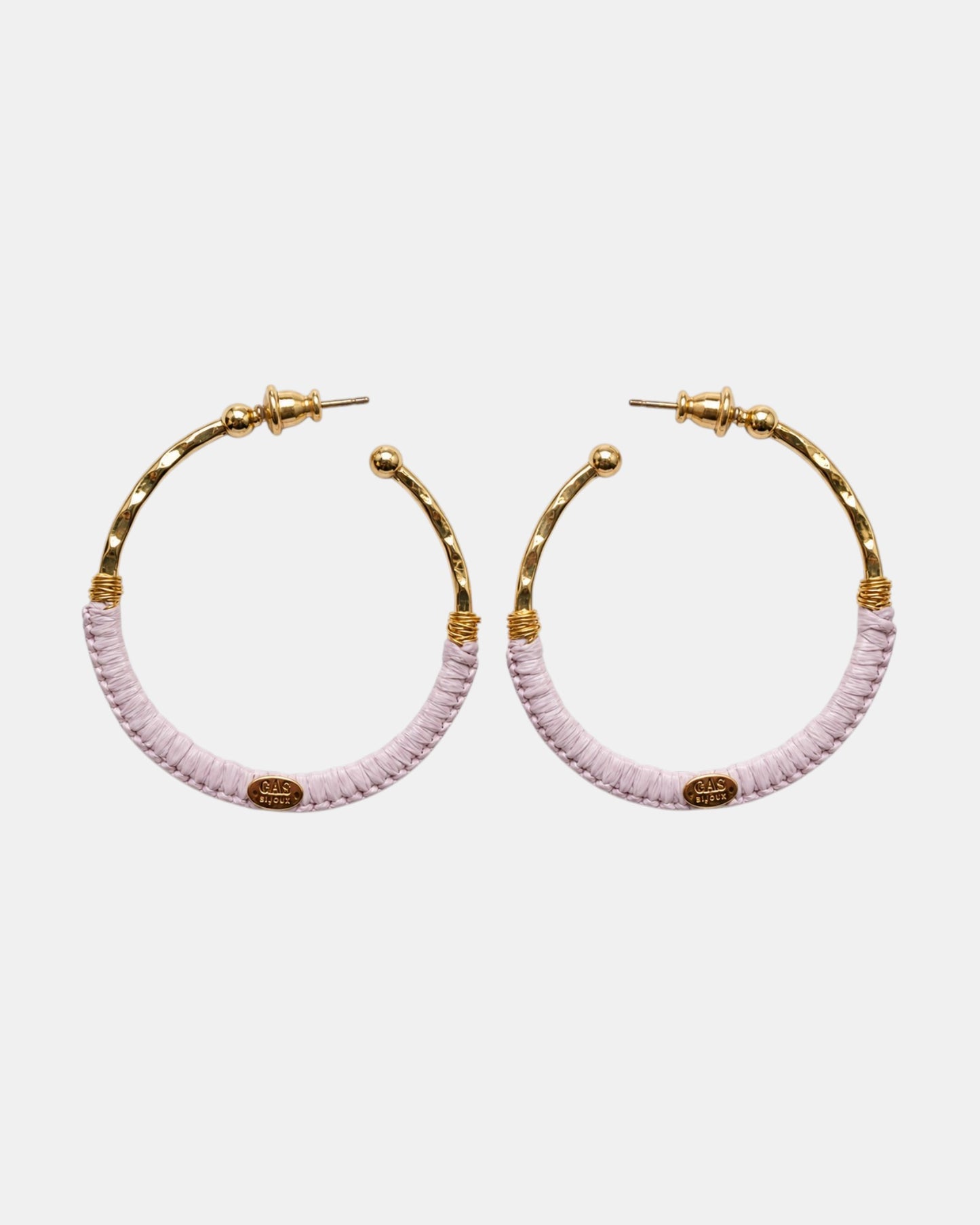 Gas Bijoux Creolen mit rosa Raffia von hinten als Freisteller