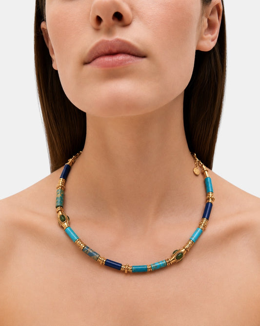 Kali Kette mit Natursteinen Blau