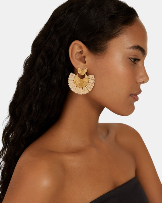 Luna Wave Ohrringe Raffia Beige