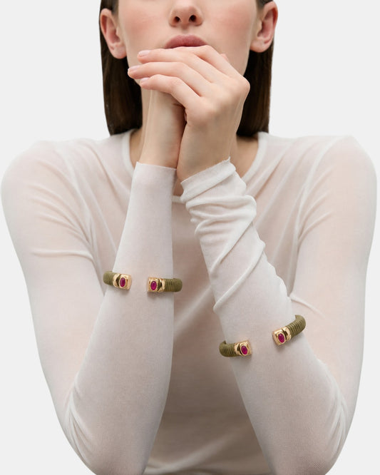 Sarina Armband Leder Gold Khaki