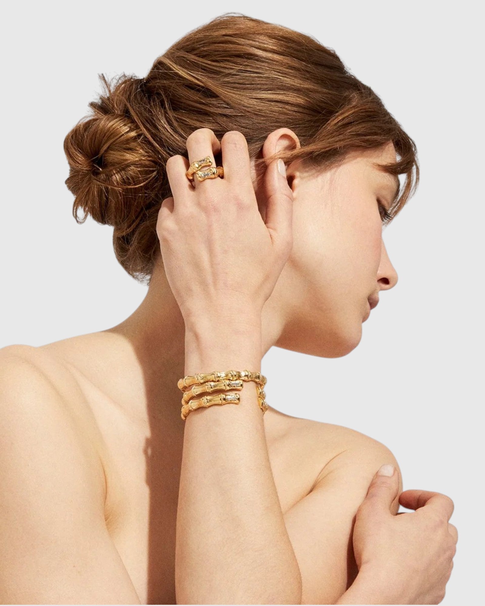 Bambou Strassarmreif Gold Weiß