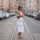 Plissiertes Strickkleid mit Colour-Block-Streifen