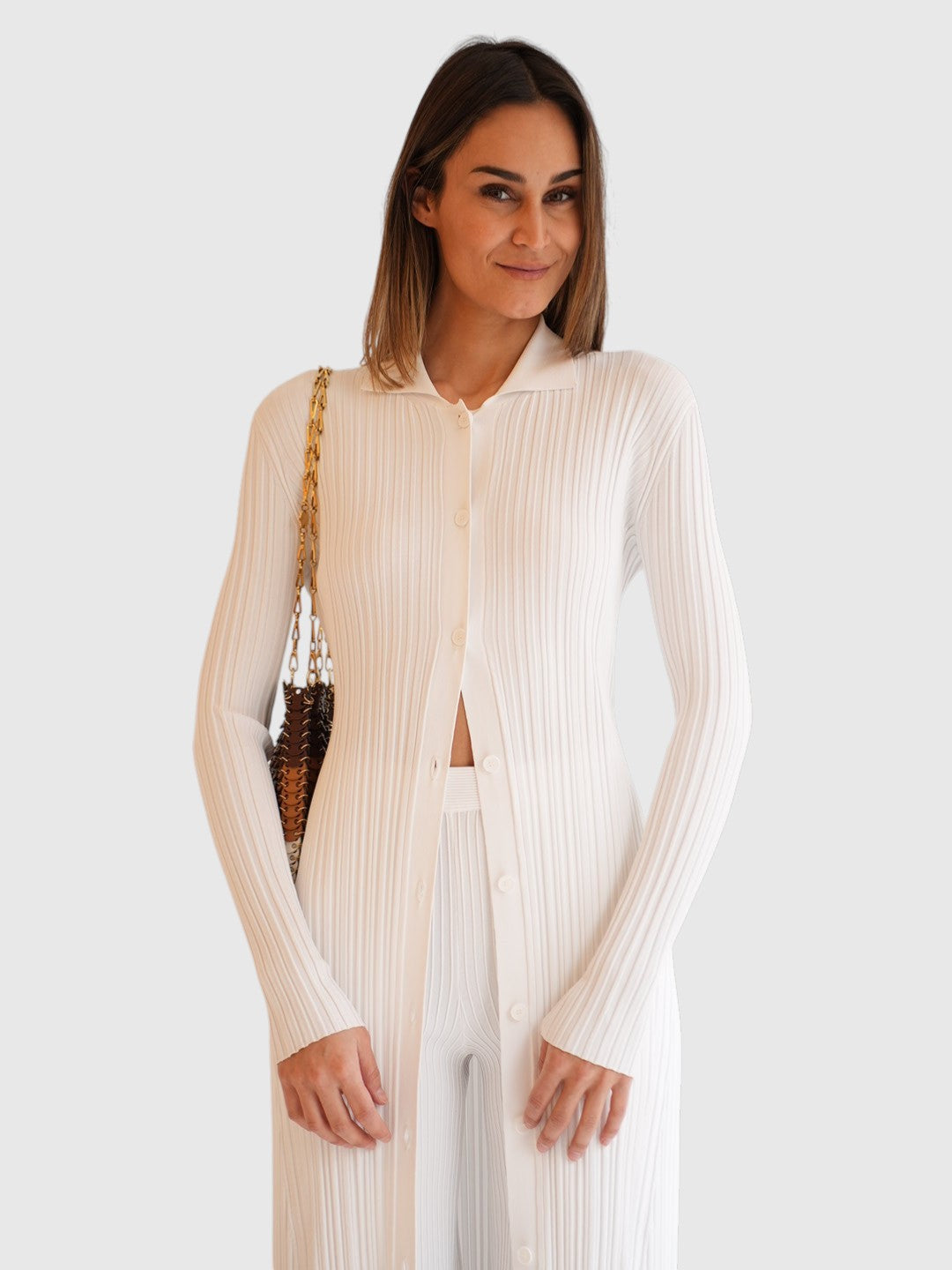 Geripptes Strickkleid Weiß