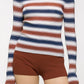 Detail des MRZ Feinstricktops mit Streifen in Creme Navy und Zimt