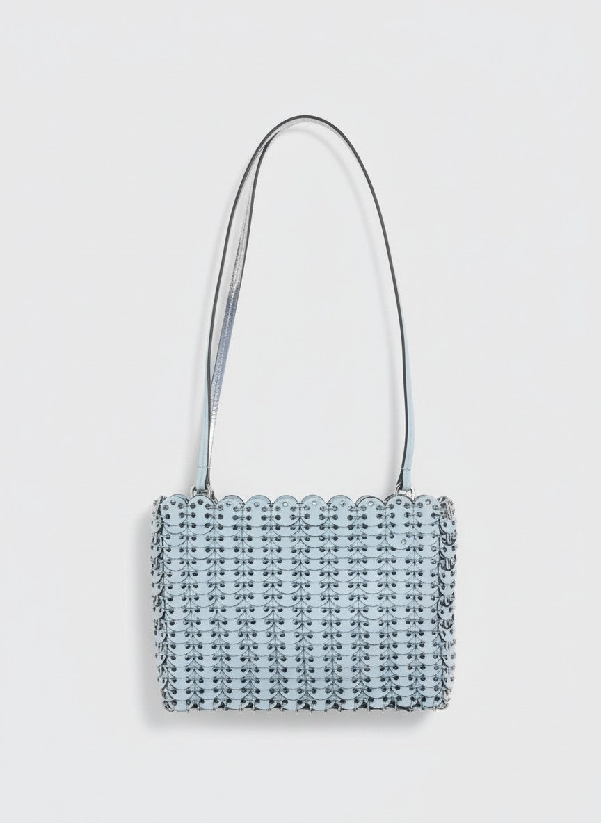 Rabanne 1969 Flip Bag in Hellblau Silber als Freisteller