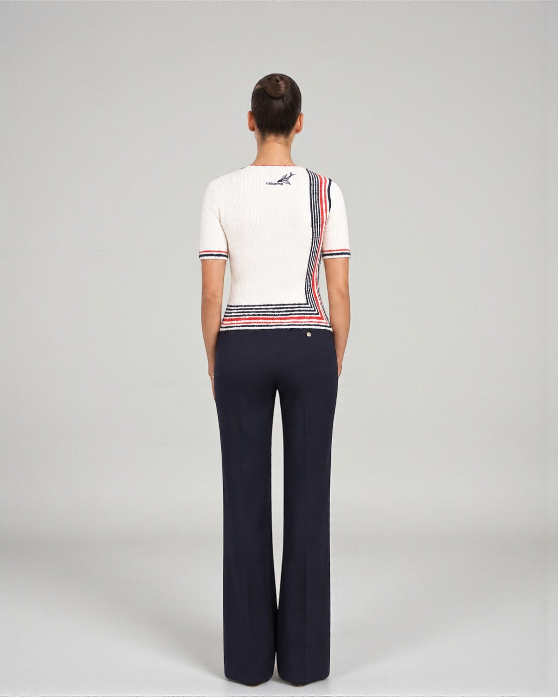 Bouclé-Stricktop Creme Navy Rot